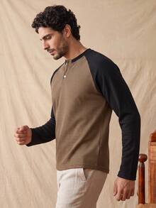 glestore Men's Retro "Old Money" Style Fuhua Ge Color-Blocked Long-Sleeve Polo Shirt Perfect For Everyday Commuting. Relaxed Fit. - Multicolor - View 4