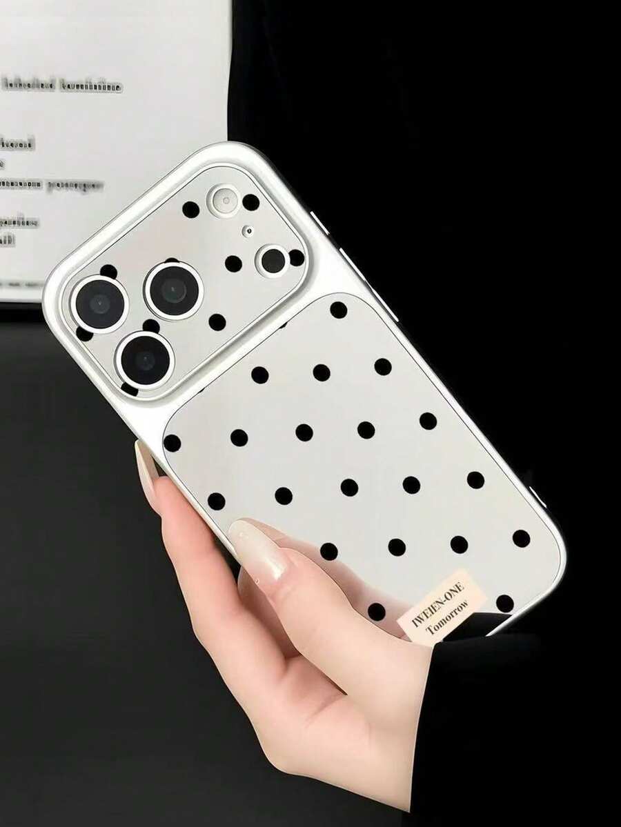1pc All-Over Polka Dot Electroplated Silver Edge Corning Phone Case - Compatible With Phone 18 Pro Max, 18 Pro, 18, 17 Pro Max, 17 Pro, 17, 16 Pro Max, 16 Pro, 16, 15 Pro Max, 15 Pro, 14 Pro Max, 14 Pro, 14, 13 Pro Max, 13 Pro, 13, 12 Pro Max, 11, Phone Protective Cover, Brown Tone Suitable For Autumn/Winter - Silver - View 1