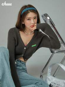 Áo cardigan len cài nút CHUU nữ dáng ôm, thiết kế thanh lịch mùa thu, áo khoác mở trước đa năng - Xám - Xem 5