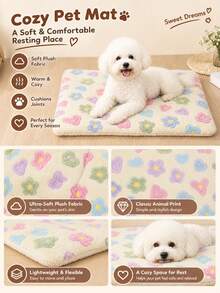 Yellow Multicolor Floral Print Thickened Polyester Pet Bed Mat, Breathable Comfortable Washable All-Season, Suitable For Small And Medium Cats And Dogs, Suitable For Teddy And Other Pets, Not Suitable For Large Dog Breeds - Yellow - View 5