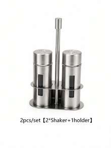 2pcs Stainless Steel Salt And Pepper Shaker Set, Viewing Windows, Brushed Finish, Portable Caddy, Tabletop Seasoning Organizer For Ground Spices, Kitchen, Dining Table, Restaurant, BBQ, Saudi National Day Dining, Christmas Table Settings And Gifts - Multicolor - View 11