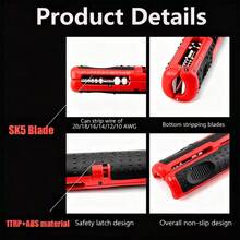 1pc Portable Multi-Function Wire Stripper And Cutter, With Non-Slip Handle, Red And Black Design, Steel Construction, Includes Pen Clip For Easy Carrying - Multi-color - View 7