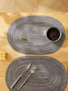 1/2/4/6/8pcs Minimalist Gradient Milk Coffee Color Oval Polyester Placemats - Dark Grey - View 3