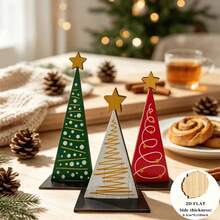 2D Flat, 3pcs Wooden Bohemian Style Christmas Tree Set Decor, With Rustic And Woodland Decorations, Topped With A Star, Suitable For Shelves, Windowsills And Desktops | Warm Holiday Gift For Any Space, Halloween/Christmas Decorations - 3-piece Christmas Tree - View 1