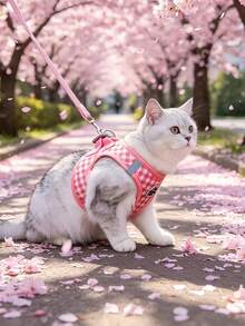 Pink Plaid Dog Harness Set With Drawstring, Adjustable Anti-Pull Vest For Small, Medium And Large Dogs And Cats, Breathable Mesh Design - Multicolor - View 9