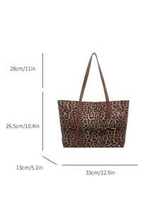 1pc Brown PU Smooth Zipper Leopard Print Fashion Versatile Casual Minimalist Autumn/Winter New Niche Shoulder Tote Bag For Women Daily Use - Brown - View 2