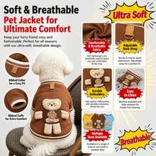 1pc Cute 3D Bear & Dog Jacket, Thermal Lined Cat & Dog Coat With Leash Attachment, Personalized Pattern Design, Suitable For Small & Medium Dogs And Cats, Universal Pet Clothing - Multicolor - View 5