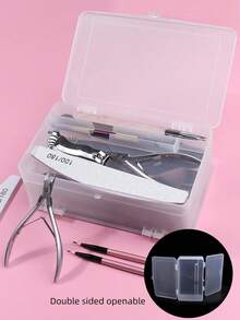 1pc Double Layer Nail Art Tool Storage Box, Large Capacity, Can Store Nail Polish, Glue And Nail Files, Double Layer Compartment Storage Box - White - View 7