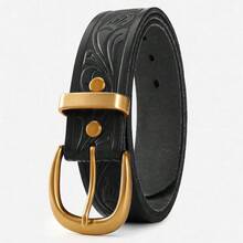 Men's Full Grain Leather Belt With Rounded Horseshoe Prong Buckle And All-Over Western Scrollwork Embossed Strap - ST055 - View 8