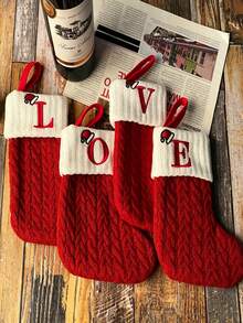 Red Letter Christmas Socks - Knitted Wool Christmas Sock Hanging Decoration, Festive Holiday Decor, Christmas Theme Letter Design, Perfect For Christmas Tree, Fireplace, Door And Window Hanging, Creating Home Holiday Atmosphere - Multicolor - View 3