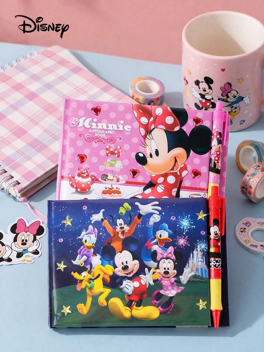 Monogram 1PC Disney Officially Licensed Minnie Autograph Book Set, Mickey Friends Notebook With Pen, Castle Fireworks Theme, Stationery Gift For Fans - Multicolor - View 1