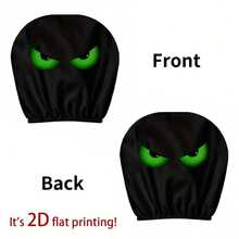 2pcs Decorative Protective Car Headrest Covers, Green Eye Print Elastic Fabric Car Headrest Protector, Holiday Costume Prop Mask - Black - View 9