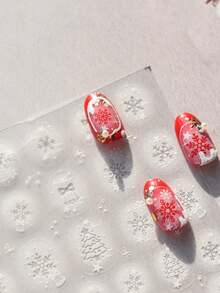 1 Sheet Clear Thin Flexible Nail Stickers,Christmas Snowflake Bell X‑Mas Tree Star Pattern Embossed Jelly Nail Decals,Self‑Adhesive Ornaments For Winter Party DIY Manicure - White - View 1