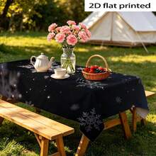 1pc Tablecloth 2D Flat Snowflake Ice Crystal Print Polyester High-Quality Durable Winter Atmosphere Minimalist Style - A - View 1
