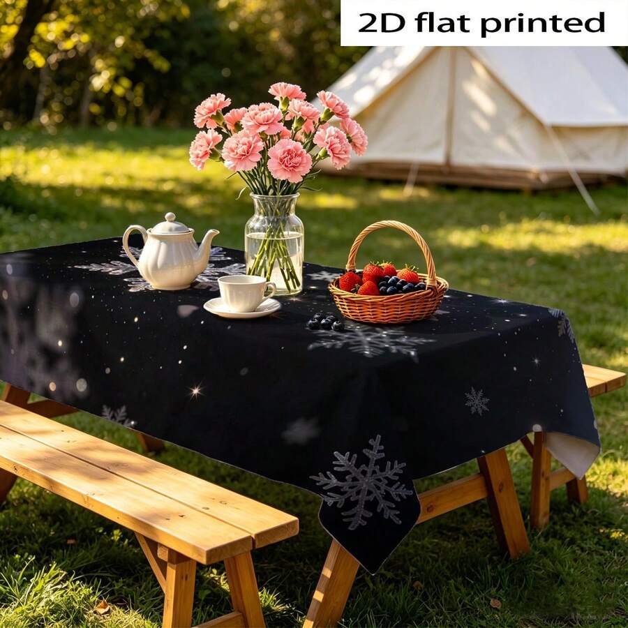 1pc Tablecloth 2D Flat Snowflake Ice Crystal Print Polyester High-Quality Durable Winter Atmosphere Minimalist Style - A - View 1