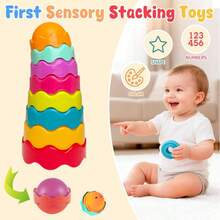 8pcs Rainbow Rotating Stacking Cups Toy, Educational Ring Stacking, Free Stacking, Develop Fine Motor Skills And Sensory Learning, Random Colors, Perfect Gift For Baby - Multicolor - View 2