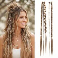 Boho Clip In Braid Extensions For Women, 22" 2X Thicker Synthetic Dreadlocks, Easy Apply Festival Cosplay Hair With Non-Slip Clips, 2PCS Set - Multicolor - View 7