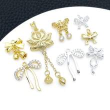 1pc 18K Golden Plated Bowknot Charms With Rhinestones Vintage Filigree Lotus Tassel Pendants Elegant DIY Jewelry Making Supplies For Handmade Craft - Multicolor - View 2