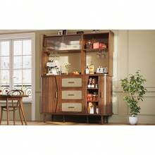 High-Quality Sideboard With Rattan Look And Glass Sliding, 174.5 High Kitchen Cabinet With Storage Space, Natural Wood/Walnut Look - Walnut + MDF+Metal - View 4