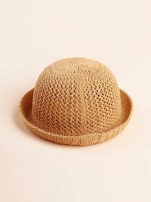 1pc Breathable Knitted Cartoon Bear Decor Sun Hat For Infant Toddlers Boys Girls 0-18 Months, Spring Summer Autumn - Khaki - View 4