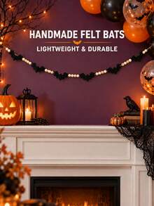 1 pieza Pancarta colgante de fantasma blanco de Halloween: Pancarta colgante de cuentas de madera hecha a mano, adecuada para el Festival de Fantasmas, decoración de pancarta y fiesta de chimenea - Multicolor - Ver 7
