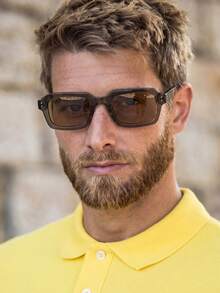 1 Pair Men's Grey Tea Square Minimalist Solid Color Rivet Decor Fashion Glasses - Grey Tea Frame - View 1