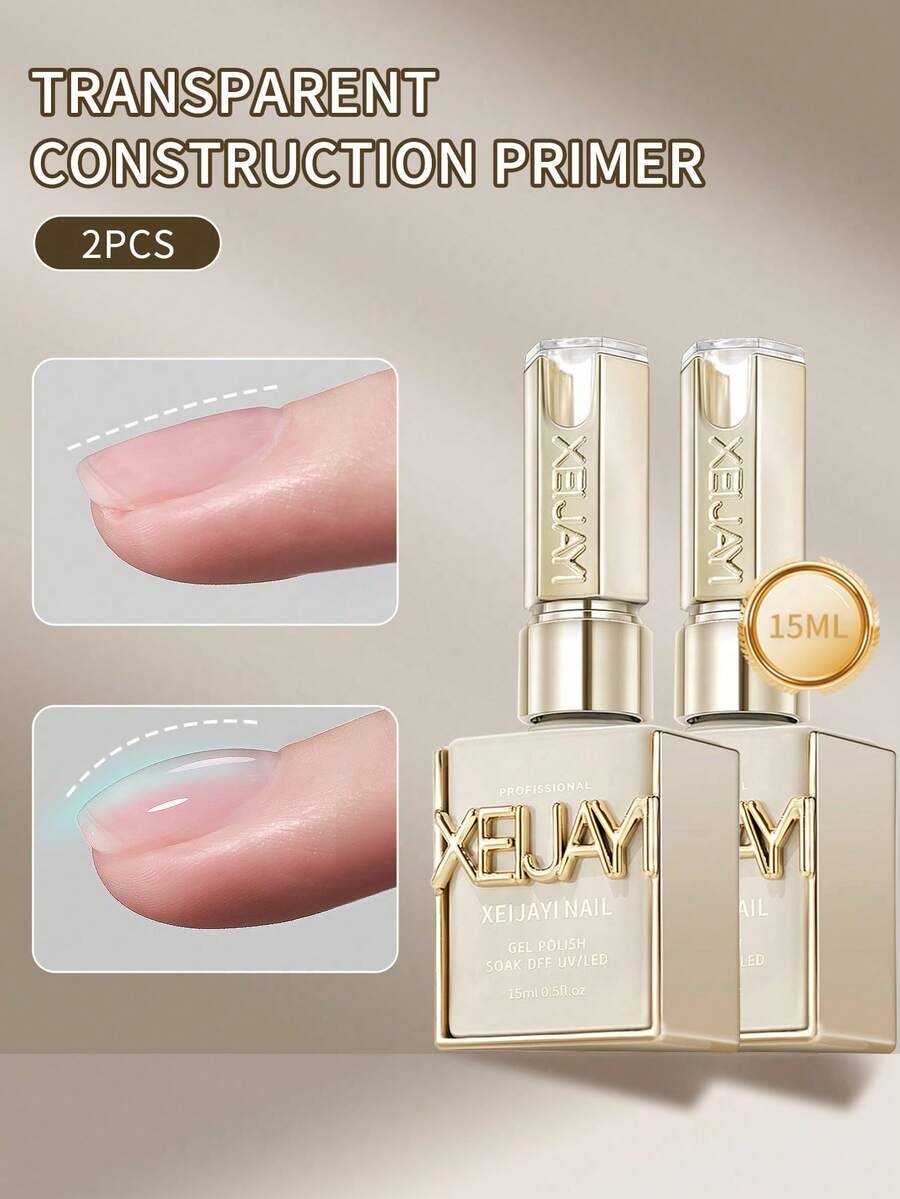 XEIJAYI 2瓶 15ml 透明底膠指甲油，適用於加固與延長膠，瓶裝可卸式 UV/LED 凝膠指甲油
