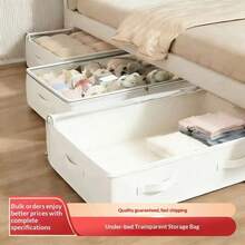 White Underbed/Wardrobe Storage Box, Foldable Underbed Storage Organizer, Multi-Functional Universal Style, Suitable For Storing Blankets, Skirts, Bedding, Essential Value, Best Gift For Christmas, Halloween, Back To School - White - View 6