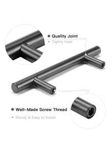 5pcs Black Stainless Steel T-Shaped Drawer Pulls, Modern Cabinet Handles, Furniture Hardware, Suitable For Kitchen Cabinets, Bathroom Vanity, Dresser, Wardrobe And Closet Doors - 5 Pieces Black - View 3