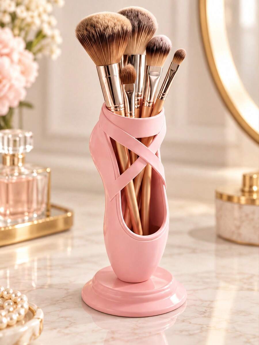 Ballet Theme Pink & White Cosmetic Storage Box, Multifunctional Shoe Box/Pen Holder/Cosmetic Organizer, Suitable For Dance Studio Decor, Desktop Storage, Makeup Brush Holder, Can Be Used As A Gift For Ballet Dancers, Also A Modern Home Decor Item For Dance Enthusiasts - Multicolor - View 1
