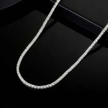 MDFUN 銀白色鍍層 3mm CZ 鑽石項鍊，中性經典閃亮鏈條珠寶禮物，適合男士與女士 - 銀色 - 查看 2