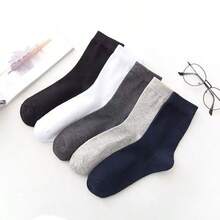 5/10Pairs Disposable Socks, No-Wash One-Time Use Men's Business Socks, Anti-Odor, Sweat-Absorbing, Mid-Calf, Minimalist - White - View 1