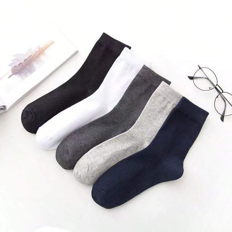 5/10Pairs Disposable Socks, No-Wash One-Time Use Men's Business Socks, Anti-Odor, Sweat-Absorbing, Mid-Calf, Minimalist - White - View 1