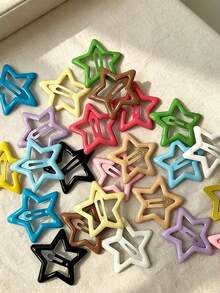 Glossy Hollow Five-Point Star Shape, Simple And Cute, Candy Multicolor Options. Classic BB Clip Closure, Secure And Easy To Fix Bangs And Side Hair, Not Easy To Slip. Suitable For Daily Wear And Outings. - Color: Random - View 8