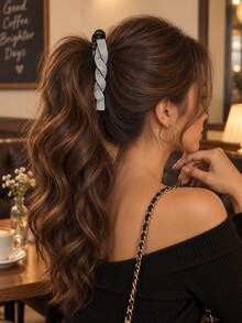 1pc Fashion Elegant Rhinestone Twisted Hair Clip High Ponytail Banana Clip Hair Accessory For Women, Suitable For Daily Wear, New Year Gift For Friends - Multicolor - View 1