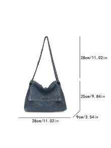 Solid Color Flip Closure Women's Bag, Simple Casual And Fashionable Shoulder Tote Bag, Suitable For Women's Daily Use, Commuting, Travel - Navy Blue - View 8