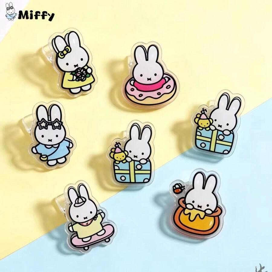 6pcs Miffy Rabbit Acrylic Clips, Ins Style Cartoon Cute Rabbit Print Stationery Clips, Thick Acrylic Material Resistant To Bending, Firm Grip, Can Be Used To Organize And Store Test Papers, Course Materials, Homework Sheets, Also As Scrapbook Material Clips, Photo Clips, Snack Gift Bag Sealing Clips, Fresh And Cute Appearance, Suitable For Daily Desk Organization, Practical Learning Stationery, Also Suitable As Learning Reward Small Gifts - Multicolor - View 1