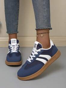 Women's Korean Style German Training Sneakers Spring/Summer Fashion Sports Casual Shoes - Navy Blue - View 4
