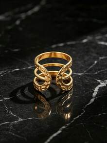 SEEKGLEE 1pc Minimalist Golden Embossed Multi-Ring Open Ring Stylish Statement Jewelry For Women Daily Party Wear - Yellow Gold - View 5