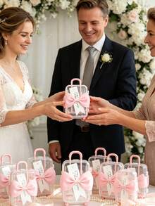 36/18/3pcs Transparent Mini Suitcase-Style Gift Boxes With Pink Bows And "Thank You" Tags, Suitable For Wedding Guest Favors, Table Decor, Centerpieces, Wedding Party Packaging, Afternoon Tea Party Gifts And Holiday Event Packaging - Multicolor - View 5