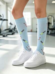 6 pares de calcetines de compresión para mujer, calcetines de compresión hasta la rodilla con diseños lindos, adecuados para correr, ciclismo, senderismo - Multicolor - Ver 4