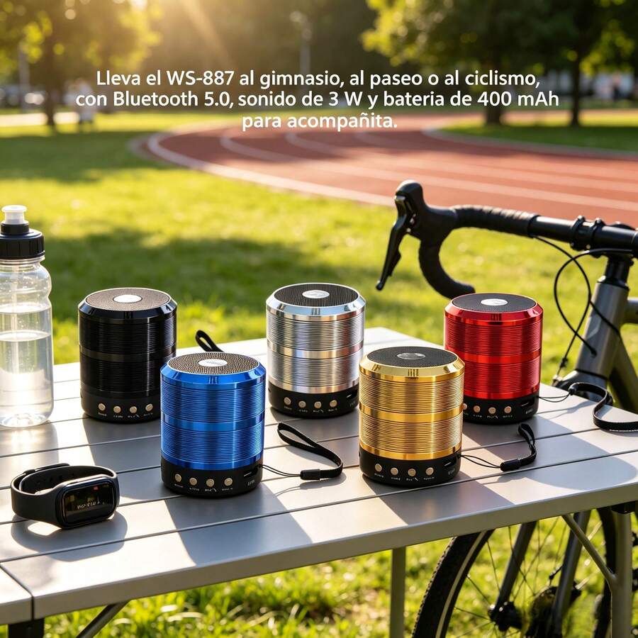 WS-887, el altavoz Bluetooth portátil que lleva música clara al camping, con batería de 400 mAh y sonido para varias horas. - Azul - Ver 1