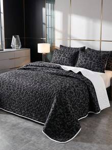 2/3pcs Black Leopard Print Quilt Set, 1pc Quilted Comforter + 1/2pcs Pillowcases (Filling Not Included), Bedding Set, Soft Breathable Comfortable Portable, Machine Washable, Room Decor, Bedroom Decor, Single/Queen/King, Autumn Home Decor, Christmas Gift - Multicolor - View 6