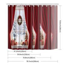 1pc Christmas Snowy Window View Shower Curtain, Vintage Design, Waterproof Bath Curtain, Suitable For Bathtub Partition, Bathroom Decor And Bathroom Accessories, Home Decor Gift, Includes 12 Hooks - Multicolor - View 3