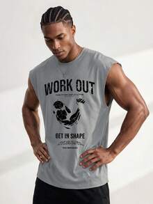 Driftmere Men's Sleeveless Workout Tee,Light Grey Letter Pattern Summer Gym Athleisure Active Sports Tank Top Lightweight Working Out Shirts - Light Grey - View 2
