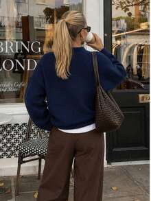Atasan Rajut Lengan Panjang untuk Wanita, Model Baru Musim Gugur/Musim Dingin, Gaya Lembut dan Longgar, Sweater Pas Badan - Royal Blue - View 5