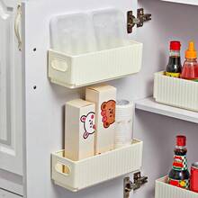 1/2/4Pcs Cabinet Folding Storage Rack, Wall Mounted Non Perforated Foldable Plastic Storage Box, Multifunctional Seasoning Bottle Cling Film Storage Shelf, Sink Sponge Holder, Space-Saving, Kitchen Accessories,Household Organization Stroage - Multicolor - View 3
