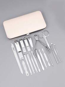 RANCAI 19pcs Stainless Steel Nail Clipper Set With Storage Box, Includes Nail Trimmer And Manicure Tools, A Complete Nail Clipper And Nail Care Kit - Beige - View 4