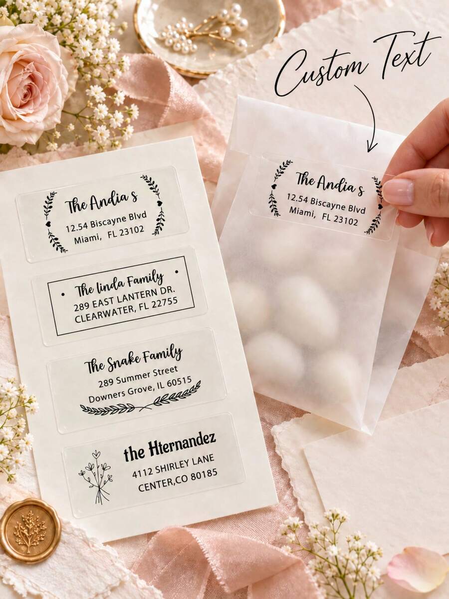 20/40/80 piezas Pegatinas personalizadas con nombre y dirección | Etiquetas de dirección personalizadas | Pegatinas personalizadas para sobres de boda | Etiquetas de dirección de retorno para invitaciones - Multicolor - Ver 1
