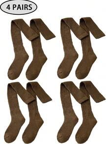 1/2/4 Pairs Women's Over-The-Knee Socks, Thickened Warm Double-Needle Solid Color Minimalist Thigh High Socks For Autumn/Winter, Can Be Paired With Boots, Daily Wear - Multicolor - View 29